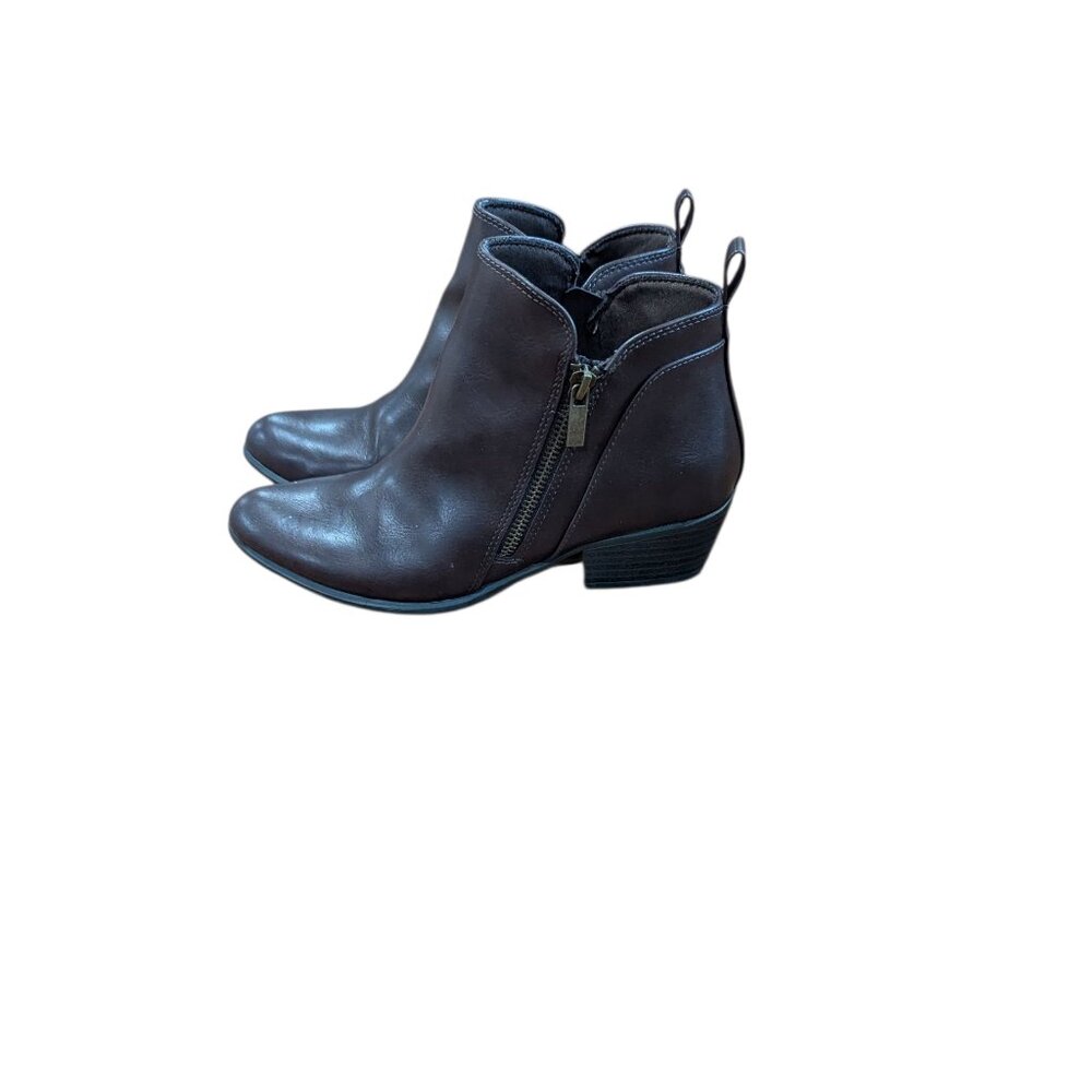 Espirit Timber Brown Faux Leather Side Zip Ankle Boots Sz 7M